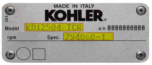 Sample Kohler Engine Label for Diesel Engines