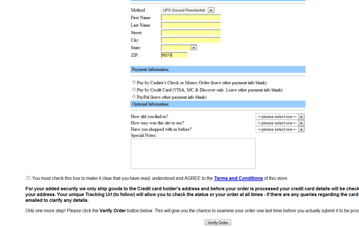 Bottom of Order Form