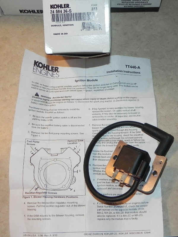 Kohler Ignition Coil Part No. 24 584 36-S