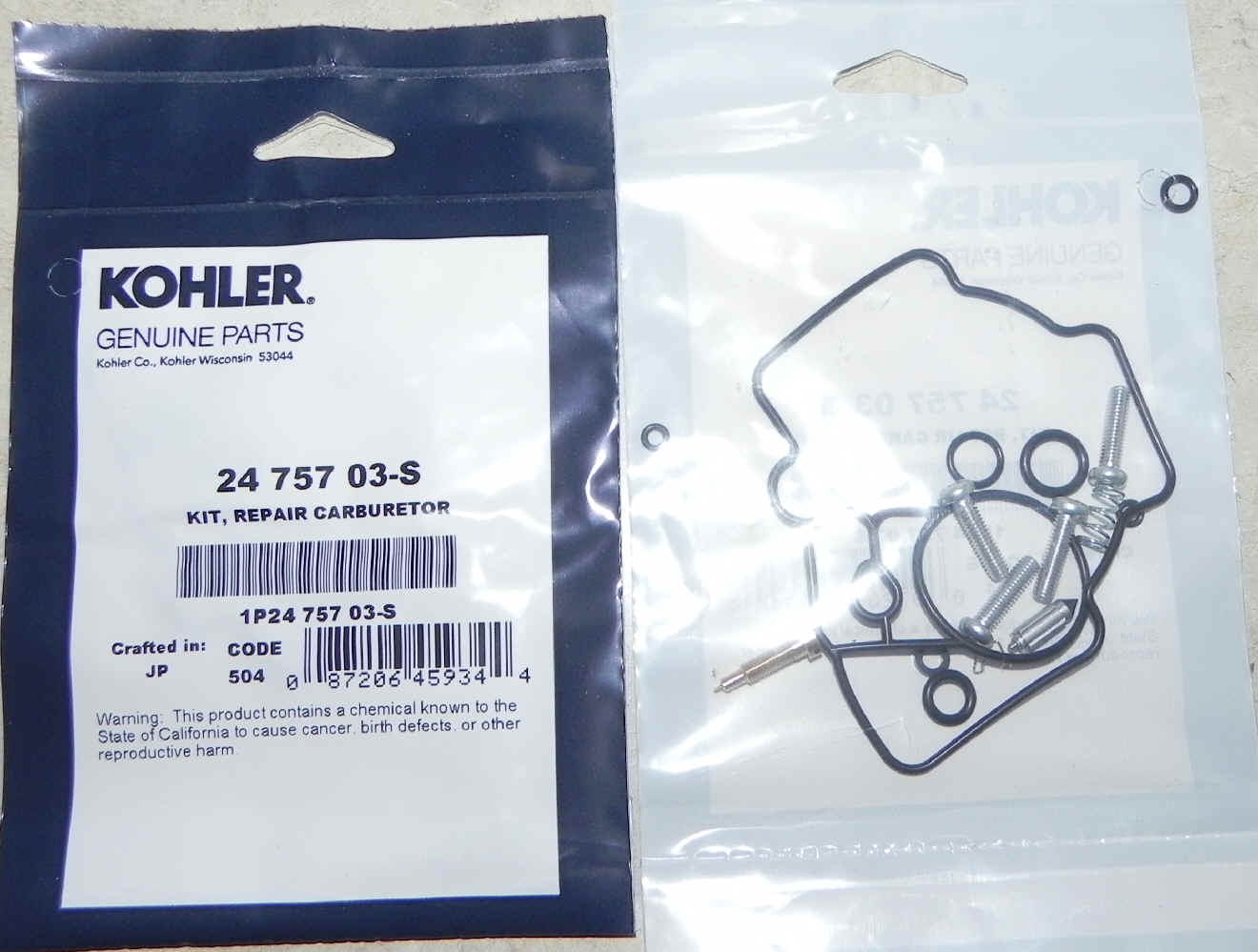 Kohler Carburetor Repair Kit 24 757 03-S