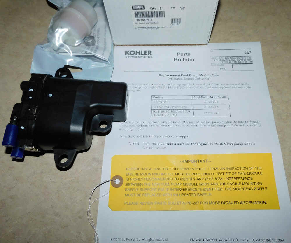 Kohler Fuel Pump - Part No. 25 755 73-S